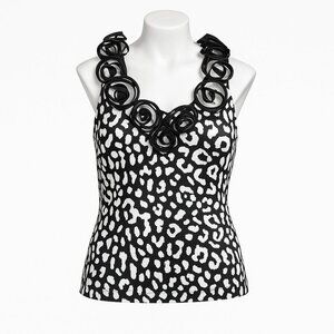 Jackie Jon New York Rosette-Neck Animal Print Shell Top • Size 12 | Chic Elegant